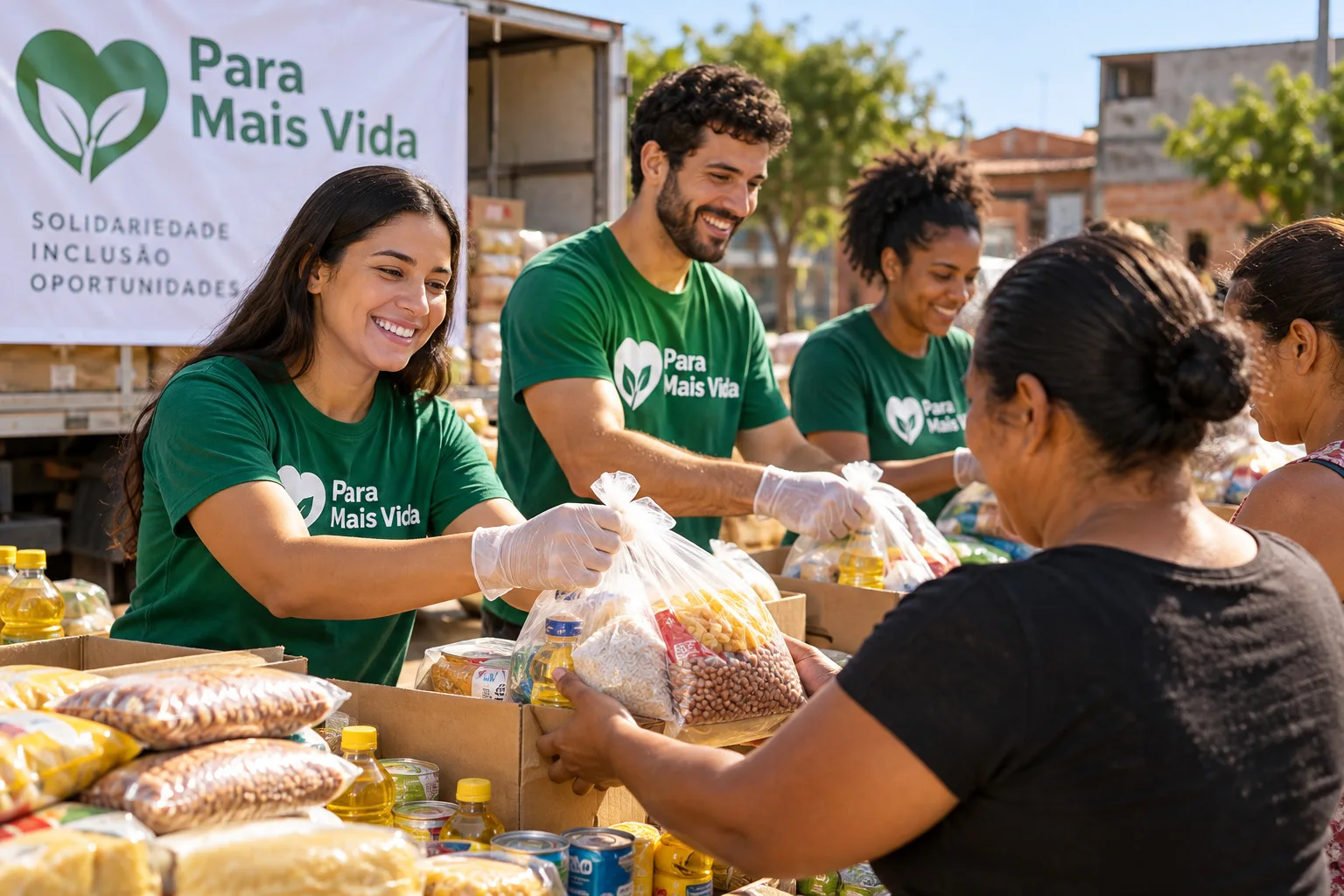 Voluntários da ONG Esperança realizando uma atividade comunitária